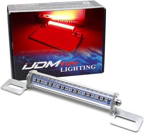 iJDMTOY Universal Fit Motorcycle License Plate Frame Mount w/Adjustable Angle Brilliant Red LED Illumination Light Bar, Compatible with Motorcycle, ATV, Dirt Bike, etc