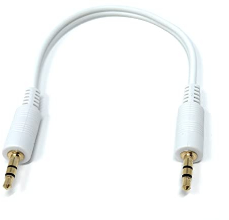 Drut Cavo Audio AUX Stereo Corto da 20 cm, connettori Dorati da 3,5 mm a 3,5 mm, Piccolo Jack a 3 Pin per Altoparlante Jack da 0,7 Piedi Bianco