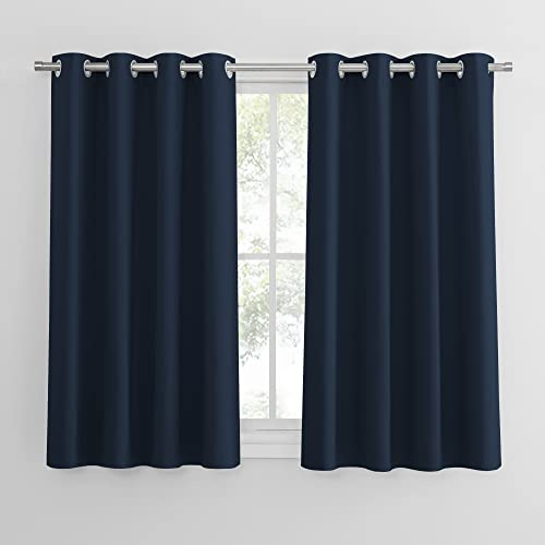 PONY DANCE Kurze Verdunklungsvorhänge Wohnzimmer Ösenschal 2er Ser | 2er Set, H137 x B132 cm, Dunkelblau, Blickdicht, Thermovorhang Hitzeschutz, Sichtschutz, für Kinderzimmer, UV-Schutz