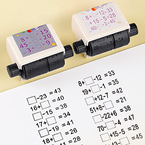 Mathe Stempel Roller 2 Stück Roller Digitaler Lehrstempel Additions und Subtraktions Arithmetik Rolle Stempel für Kinder Rechenstempel für Innerhalb von 100 Fragen zur Mathematikübung (C+D)
