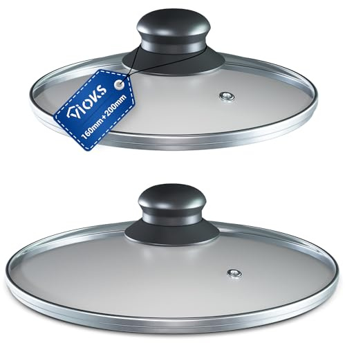 VIOKS Pfannen Deckel Set aus Glasdeckel 16cm & Glasdeckel 20 cm | 2x Universal Topfdeckel Hitzebeständig, mit Knopfgriff aus Kunststoff und Dampfloch