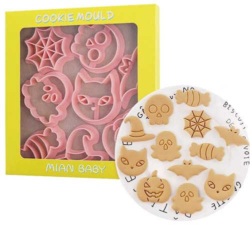 8 Pezzi Formine per Biscotti di Halloween Forma Set di Timbri per Biscotti in Plastica di Halloween Pressabili Stampo per Tagliabiscotti da Pasticceria Rilievo Pipistrello Fantasma Zucca