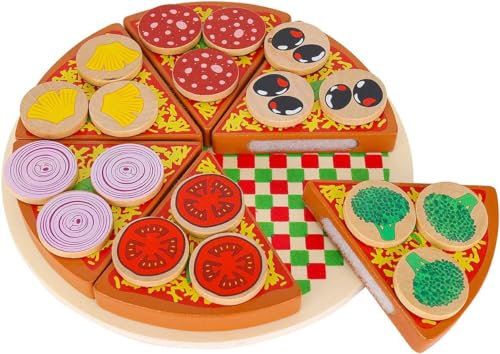 HOLZPIZZA ZUM SCHNEIDEN MIT Klettverschluss ZUBEHÖR Messer Pizzaschneideset aus Holz, mit Klettfunktion, inklusive Holztablett, Küchenzubehör für Kinder