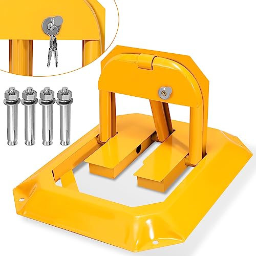 Izrielar 1 Stück Parkplatzsperre Klappbar Parkpfosten Absperrpfosten mit 3 Schlüssel, Verdickte Bogenwinkel Rolldesign, Schlagfestigkeit, Gelb
