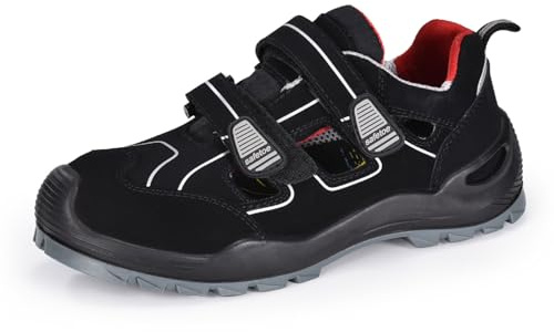 SAFETOE Sandali di Sicurezza 7518 in Vera Pelle Scamosciata di Mucca S1P Antistatici e Antiscivolo con Suola in Memory Foam, Puntale in Acciaio con Piastra Anti-Unghia per l'Estate, Scarpe di