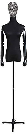 Schwarze weibliche Schneiderpuppe, Torso mit Kunststoffarmen, Oberkörper-Schneidepuppe mit Stativständer, höhenverstellbar (Style4 S)