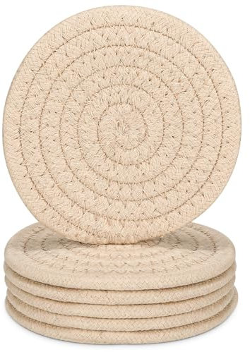 YYGMSS 6 Pcs Coasters Set for Drinks Absorbent Modern Dinning Room Decor Housewarming Woven Braided Cup Mat Hot Cold Drinking Good Choice (Beige)