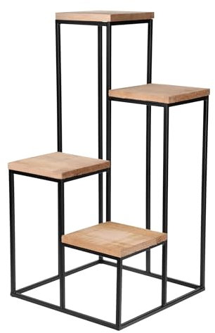 Spetebo Metall Blumentreppe mit 4 Ablagen - 67 x 34 cm - Blumenhocker mit 4 Etagen aus Holz - Deko Pflanzenständer Blumentopf Halter Etagenständer