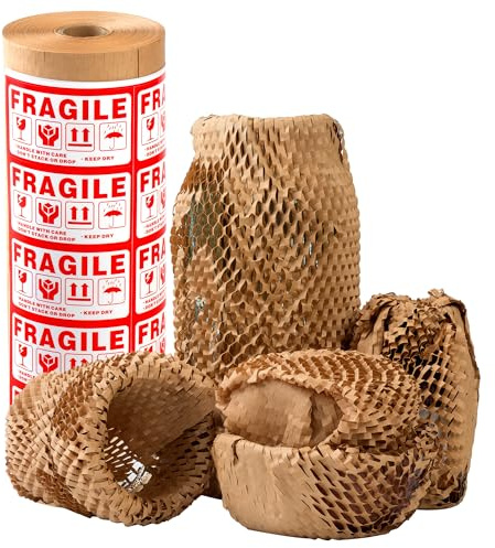 Honeycomb Packing Paper 12 X 200 FT Packing Material for Moving Glass Dishes Wrapping Paper Bubble Wrap for Shipping Fragile Items Shipping Filler with 20 Fragile Stickers