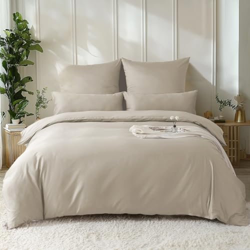 SOULFUL Satin Bettwäsche 135x200 4Teilig Baumwolle,100% Langstapelige Baumwolle Seidig Luxus Bettzeug,ÖkoTex Zertifiziert & für Allergiker Geeignet,2 Bettbezug 135x200 & 2 Kissenbezug 80x80,Oatmeal