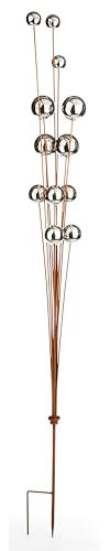 Kobolo Gartenstecker Boules 21x10x209cm, Metall & Edelstahl, rostbraune Gartendeko mit 12 Edelstahlkugeln, Zeitloser Dekostecker für Outdoorbereich