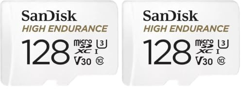 SanDisk 128GB High Endurance microSDXC card for IP cams & dash cams + SD adapter up to 10,000 Hours Full HD / 4K videos up to 100 MB/s UHS-I Class 10 U3 V30 (Pack of 2)