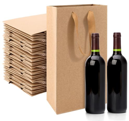 DAJAVE 20 Stück Weinflaschenbeutel aus Kraftpapier, Kraftpapier Wein Geschenktüten, Geschenktüten Flaschen, Weinflaschen Verpackung mit Öffnungsfenster, für Hochzeit, Party