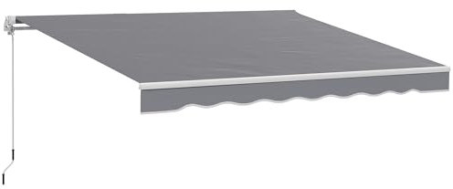 Outsunny 2.5m x 2m Retractable Awning, DIY Garden Awning Canopy, Anti-UV Sun Shade Shelter with Aluminium Frame and Crank Handle, Dark Grey