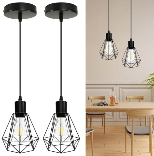 HiBay 2 Packs Pendant Light Height Adjustable, E27 Ceiling Lights Metal Hanging Lights for Kitchen Island, Bedroom, Living Room