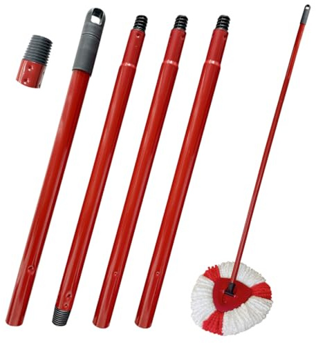 Yuragim Manche de rechange compatible avec Vileda Turbo Spin Mop - 4 pièces - Poignée de rechange réglable avec filetage allemand - Manche télescopique - Accessoire pour nettoyage du sol
