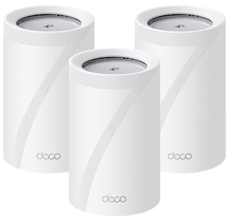 TP-Link Deco BE65 Pro(3-pack) BE9300Mbps Tri-Band Whole Home Mesh WiFi 7 System, 2x 5 Gbps & 1x 2.5 Gbps Gigabit Ports, Seamless AI-Driven WiFi Extender Booster, HomeShield