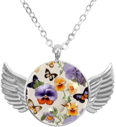 Luoweisi Angel Wings Necklace with Pansy Butterfly, Aluminum Alloy Jewelry Gifts for Men Women