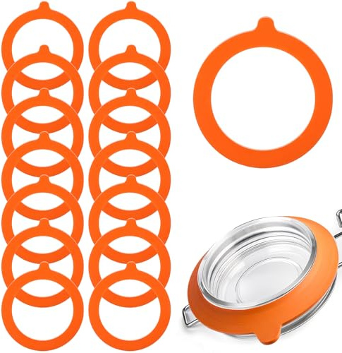 MBAIYO 15 Stück Einmachgummiringe, Silikon Auslaufsicher Einmachgummis, Einmachgummiringe Gummiringe Weckgläser, Wiederverwendbar Einmachgläser für Weithalsgläser Deckel 70x95mm(Orange)