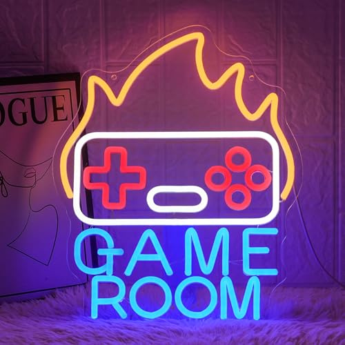 LMSIGNLY Game Room Neon Schild für Wanddeko Gamer Neon Licht Flamme Gaming LED Schilder Blauer Buchstabe Neonschilder für Schlafzimmer Zuhause Spielzone Wettbewerb