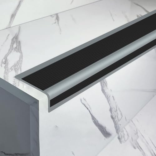 Stair Edge Trim Protector L-shaped Striped Design Increases Friction Comes with High-adhesion Backing Self Adhesive Stair Nosing(Black)