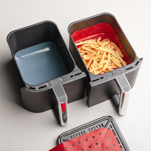 Kilo Reusable Silicone Air Fryer Liners – Non-Stick, Easy-Clean Rectangle & Oblong Inserts – Compatible with Ninja, Tefal, – Set of 2 BPA-Free, Dishwasher-Safe, 33.5cm x 26.5cm & 22cm x 18cm Flat