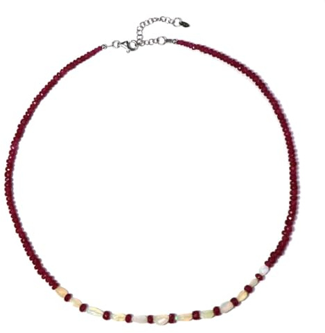 Cavill Welo Opal Halskette 925 Sterling Silber Damen Elegant mit Äthiopischen Opalen 6,46 ct und Madagaskar Rubin 55,32 ct Moderne Fancy Facettiert Schmuck 45-50 cm