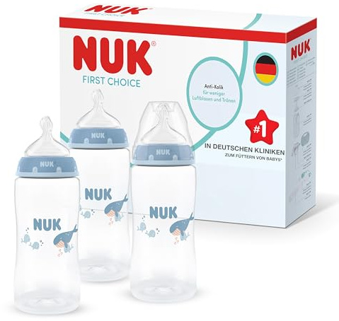 NUK First Choice Babyflaskor | 3+ månader | 300 ml | Anti-kolikmatningsflaska | PP | Temperaturindikator | Val | 3 stycken