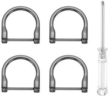 sourcing map 4pcs D-Rings Screw in Shackle 1 Metal Horseshoe U Shape Semicircle D Ring Purse Key Holder with Screwdriver for DIY Leather Craft Keychain Collar Accessories, Gun Black