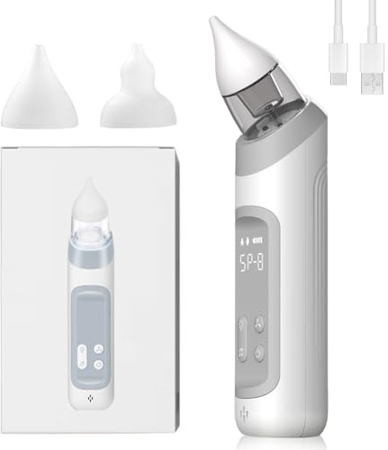 Wxeadu Aspiratore Nasale Neonato Elettrico, Aspiratore Nasale Elettrico con 5 Livelli di Aspirazione e Punte in Silicone, Ricaricabile Aspira Muco Neonato con Funzione Musica e Luci, Display LED