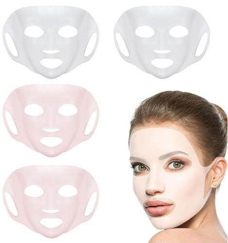 4 Pcs Silicone Face Mask,Cover Facial Steam Waterproof Face Moisturizing Beautity Mask,Moisturizing Skin Care 3D Reusable Silicon Faces Sheet Masks,for Women's Skin Care (Transparent, Pink)