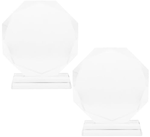 TOYZFRIENDY 2 Pièces Lot de 2 Trophées de Récompense en Cristal Transparent 100 MM, Plaques de Récompense en Verre Octogonales Personnalisables, Trophées de Reconnaissance des Employés pour