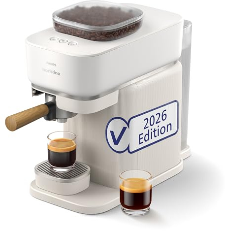 PHILIPS Baristina Espressomaschine, Weiß, Automatische Espressozubereitung | mahlt, tampt & brüht automatisch, leichte Reinigung, Keramikmahlwerk (BAR307/20)