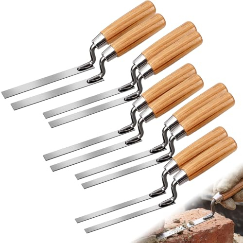 10PCS Finger Pointing Trowel Set for Brick Tiling, 6, 8, 10, 12 & 14 mm | High hardness, ergonomic wooden handle, stainless steel, resistant to breakage, for masonry work, repointing and gap filling