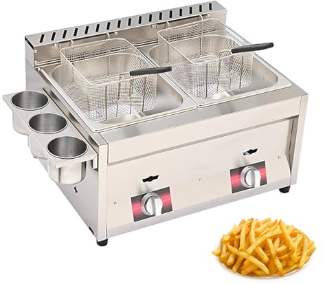 Friggitrice Gas Da Cucina Professionale Friggitrice Professionale Da Banco Inox, Riscaldamento Rapido, Risparmio Energetico, Doppia Vasca per Ristoranti E Snack Bar(2 tank)