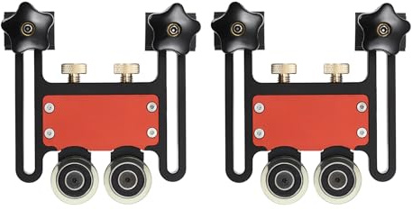 Set di 2 guide avanzate per tavolo da sega, con ruote doppie e pressione regolabile, hub da 5 mm, guida per sega circolare da tavolo, sega a nastro, lavorazione del legno, 10 x 12,4 cm