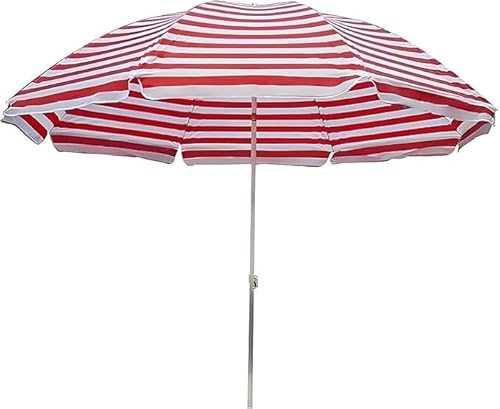 Ombrellone da spiaggia portatile, design a strisce rosse e bianche, protezione UV giardino regolabile in altezza(220cm/7ft)