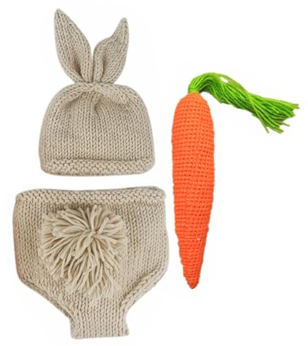 NULYLU Tenue de Photographie de Pâques pour Bébé en Fil de Laine Tricoté, Ensemble 3 Pièces Respirant et Agréable pour Peau, pour Séances Photo et Présents