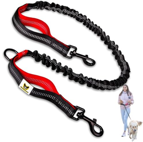 Hundefreund Bungeeteil für Joggingleine - 120 cm Ersatzleine mit elastischem Gummizug und 2 Schlaufen - Verlängerung für Hundeleine (Rot)