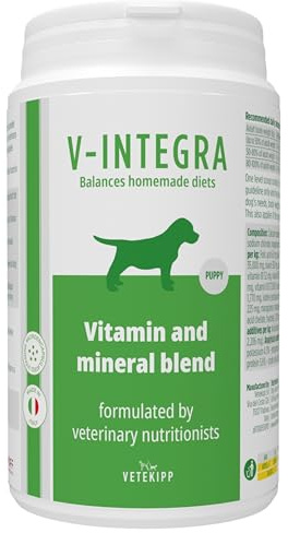V INTEGRA Perro Cachorro 200g, Suplemento Completo Rico en Vitaminas y Minerales para y Dieta Casera y Barf, V Integra Vitaminas para Perros, Suplementos para Perros Made in Italy