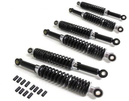 2x 260mm + 4x 280mm Schwarzes Stoßdämpfer Set Tieferlegung passend für Simson Duo – Hydraulisch gefedert, 5-fach verstellbar, inkl. Reduzierhülsen