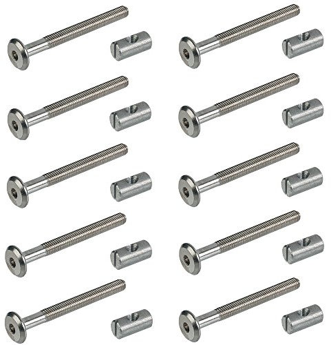 Gedotec Connettore per Letto e Armadio, Vite a Testa Piatta M6 x 90 mm Con Dado Trasversale, Acciaio Zincato, 50 Pezzi - Accessori per Mobili