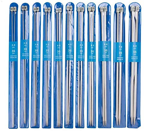 Dproptel Knitting Needles,Stainless Steel Single Pointed Knitting Needles Kit Set Sweater Straight Needle in Different Sizes (11pirs,22pcs,36cm Length)