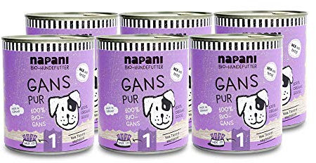 napani - Bio Hundefutter, 100% Bio Gans, Premium Hundefutter nass, glutenfrei, getreidefrei, ohne Zusätze, regional & schonend dampfgegart, 6 x 800g