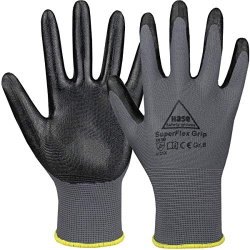 10 Paar Hase Safety Superflex Grip Nitril-Arbeitshandschuhe, rutschfeste Mechaniker-Handschuhe Größe XL