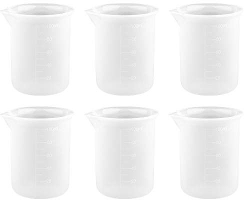 Lot de 6 verres doseurs en silicone anti-adhésif - Capacité : 100 ml chacun - Blanc translucide
