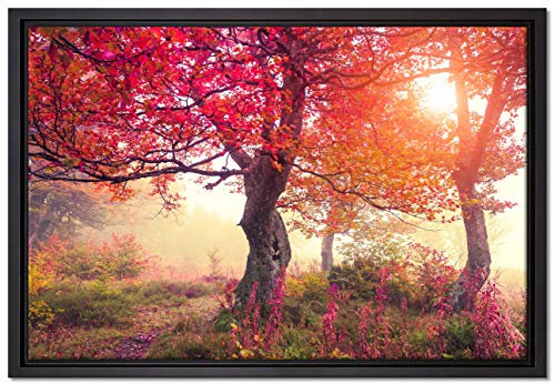 Pixxprint Traumhafte Herbstlandschaft Leinwandbild 60x40 cm im Bilderahmen, Wandbild, Schattenfugenrahmen, Kein Poster