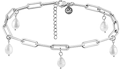 GD GOOD.designs Fußkettchen mit Perlen - Wasserfest - Echte Süßwasserperlen Fußkette für Damen I Edelstahl Glieder in 18 Karat Gold oder Silber I Größenverstellbar