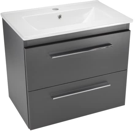 paplinskimoebel - Waschbecken mit Unterschrank 60 cm Breit Sicily Sink, Waschbeckenunterschrank mit Schubladen, Badezimmerschrank Hängend - Waschbeckenunterschrank Graphit Matt mit Wachbecken