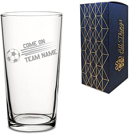 Personalised Engraved Football Perfect Pint Glass, Come On Straight Football Design with Gift Box, Personalise with Any Team Name